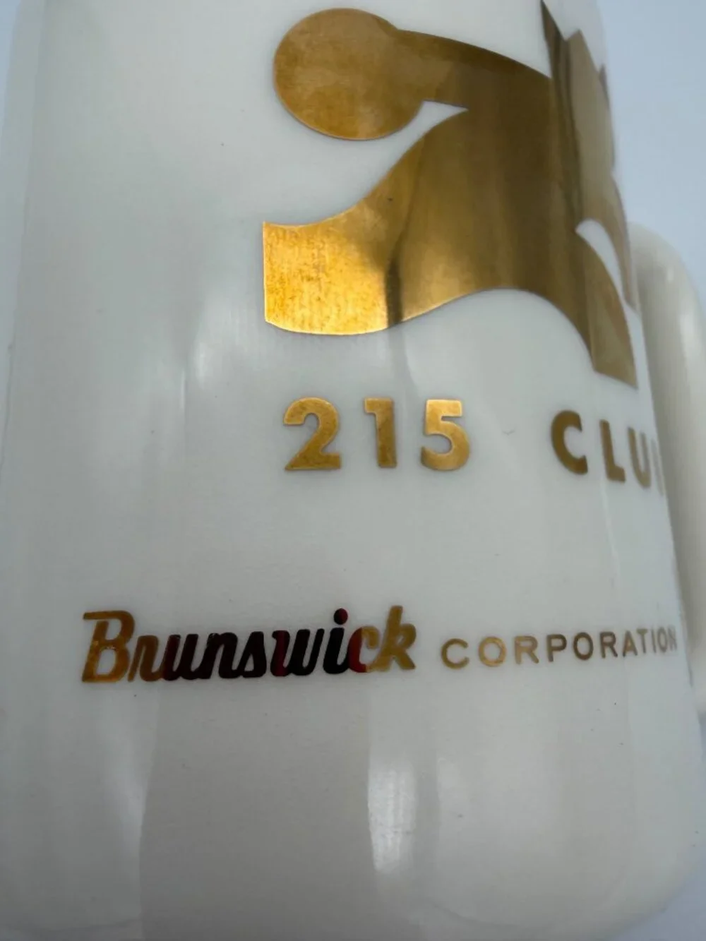 Vintage Brunswick 215 Club Bowling Award Mug Florence Ceramics Gold Tall 4in USA